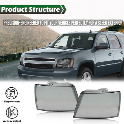 Solid Spare Fit For 07-2014 Chevy Tahoe Suburban Headlights Headlamp Lens Smoked Cover 2Pcs