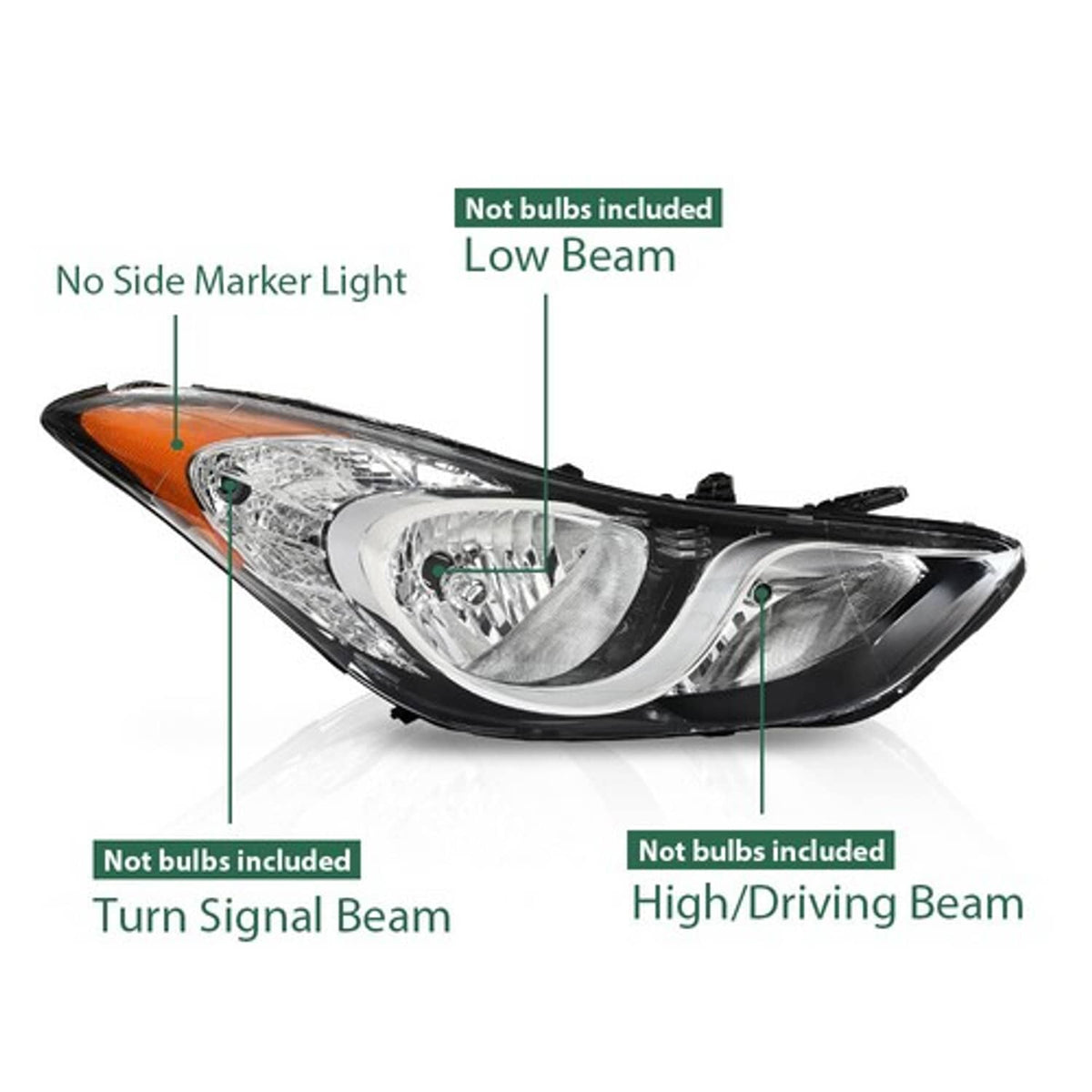 Solid Spare Fit For 2011-2013 Hyundai Elantra Halogen Headlight Assembly Right Passenger