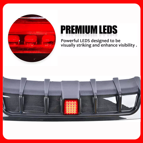 Rear Bumper Black Diffuser Lip W/LED Brake DRL Light For 2018-2023 Infiniti Q50