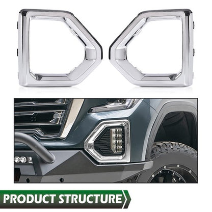 Solid Spare Fit For 2019-2021 GMC Sierra 1500 Denali Front Fog Light Outer Bezel Cover Set