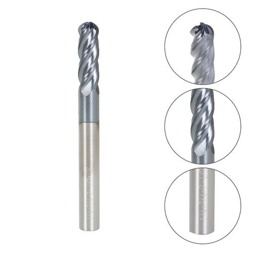 Solid Spare 1/4" 4 Flute Ball Nose Carbide End Mill 3/4" LOC 2-1/2" Overall 5PCS