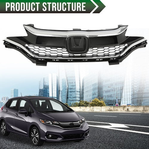 Solid Spare Fit For 2018-2020 Honda Fit Front Bumper Upper Honeycomb Grille w/ Chrome Trim