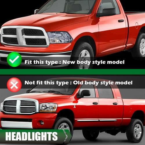 Solid Spare Fit For 09-18 Dodge Ram 1500 2500 3500 Smoke Lens Chrome Headlights Left+Right