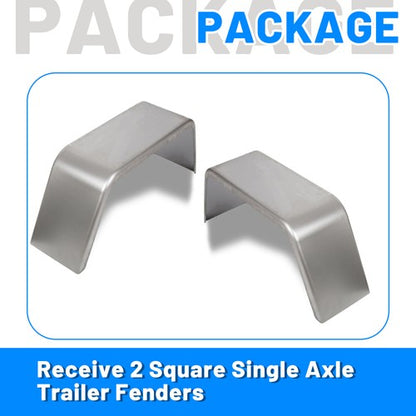 Solid Spare Pair of Square Single Axle Trailer Fenders For 14" 15" 16" Wheels For Cargo