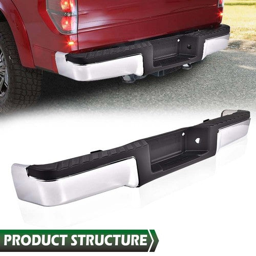 Solid Spare Fit For 2009-2014 Ford F150 Truck Chrome Complete Rear Steel Bumper Assembly