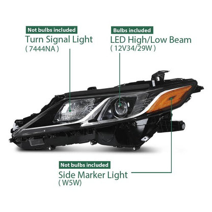 Solid Spare Fit For 2018-2024 Toyota Camry L LE SE Projector Headlights Assembly Left Side