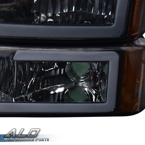 Solid Spare Fit For 03-2007 Chevy Silverado Avalanche LED DRL Smoked Headlights Bumper Lamps