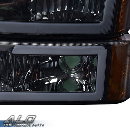Solid Spare Fit For 03-2007 Chevy Silverado Avalanche LED DRL Smoked Headlights Bumper Lamps