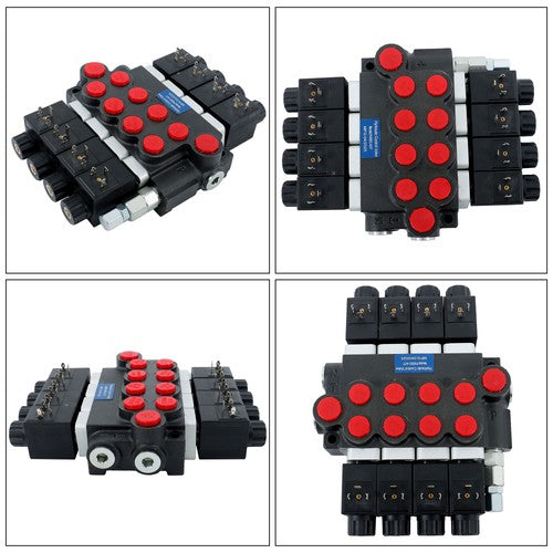 Solid Spare 4 Spool 12V DC Solenoid Hydraulic Control Valve 13GPM 3600PSI Double Acting