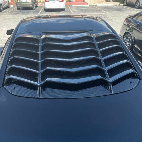 Solid Spare Fits 2015-2023 Ford Mustang Rear Window Louver Cover Sun Shade Carbon Fiber