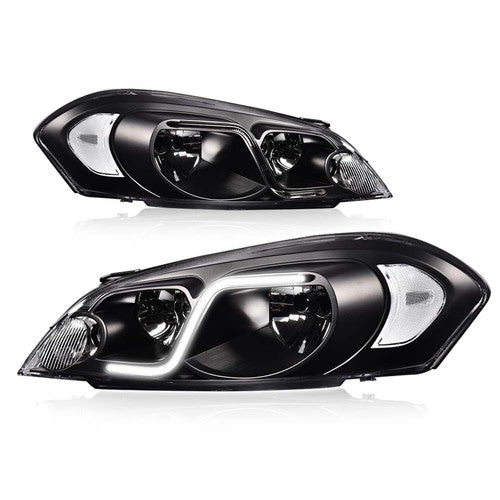 Solid Spare Fit For 2006-2016 Chevy Impala/Monte Carlo LED DRL Clear Lens Black Headlights