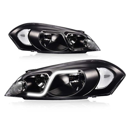 Solid Spare Fit For 2006-2016 Chevy Impala/Monte Carlo LED DRL Clear Lens Black Headlights