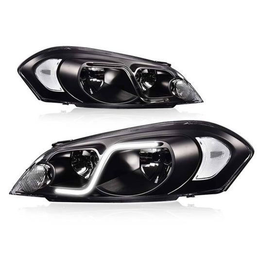 Solid Spare Fit For 2006-2016 Chevy Impala/Monte Carlo LED DRL Clear Lens Black Headlights