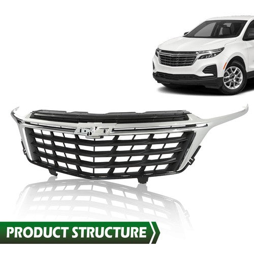 Solid Spare Front Bumper Upper Grille Grill Black Chrome Fit For 2022-2023 Chevrolet Equinox