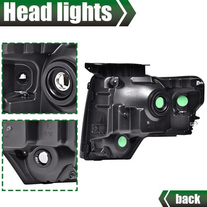Solid Spare Fit For 09-14 Ford F150 Pickup Rear Tail Lights Brake Lamp+Smoke Lens Headlights