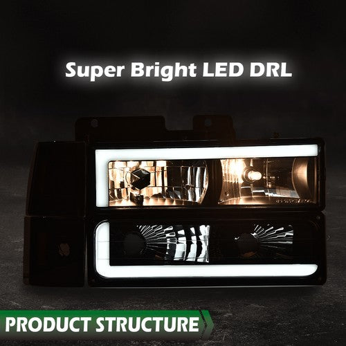 Solid Spare Fit For 94-00 Checy GMC C/K Suburban LED DRL Headlights + Bumper Corner Lamps