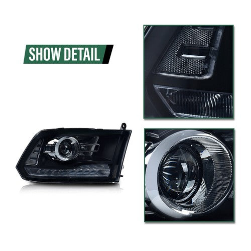 Solid Spare LED DRL Projector Headlights w/ Harness Fit For 09-18 Ram 1500 2500 3500 Smoke