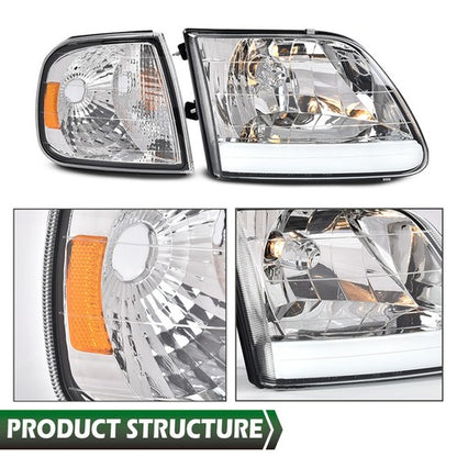 Solid Spare Fit For 97-2004 F-150 Expedition Chrome/Clear LED DRL Headlights & Corner Lights