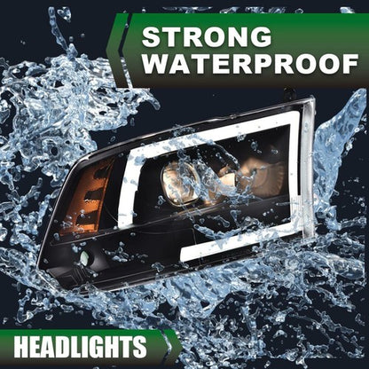 Solid Spare [LED Tube] DRL Fit For 09-18 Dodge Ram 1500 2500 3500 Black Projector Headlights