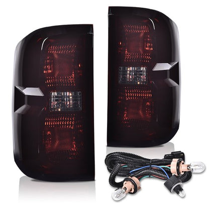 Solid Spare Fit For 14-19 Chevy Silverado Smoke Tail Lights Brake Lamps w/ Wiring Harness