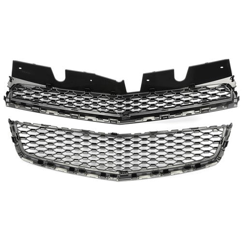 Solid Spare Black Front Upper & Lower Bumper Grille Honeycomb Style For 10-15 Chevy Equinox