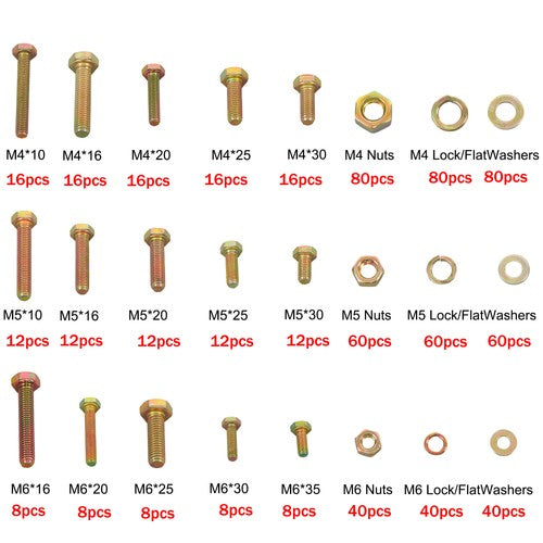 Solid Spare 720 PCS Heavy Duty M4 M5 M6 Alloy Steel Hexagon Bolts Nuts And Washers Kit