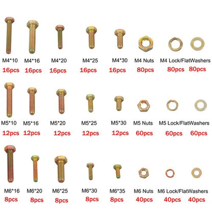 Solid Spare 720 PCS Heavy Duty M4 M5 M6 Alloy Steel Hexagon Bolts Nuts And Washers Kit