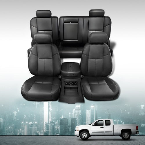 Solid Spare Fit For 07-13 Chevy Silverado GMC Sierra Crew Cab Full Set Seat Covers Replace