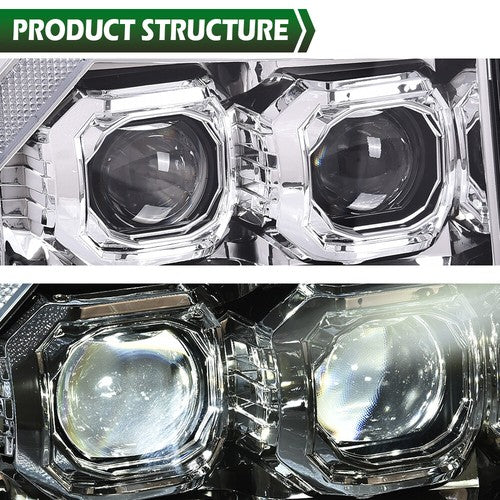 Solid Spare LED DRL Tube Projector Chrome Headlights Fit For 07-13 GMC Sierra 1500 2500HD