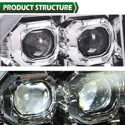 Solid Spare LED DRL Tube Projector Chrome Headlights Fit For 07-13 GMC Sierra 1500 2500HD