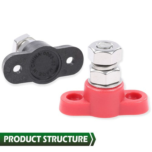 Solid Spare Red & Black Junction Block Power Post Set Insulated Terminal Stud 3/8"