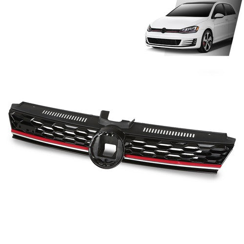 Solid Spare Front Hood Mesh Grille w/ Red Trim Fit For 2017-2019 VW Golf MK7 7.5 GTI Style