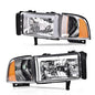 Solid Spare Fit For 1994-2002 Dodge Ram 1500 2500 3500 Amber/Chrome LED Tube Headlights