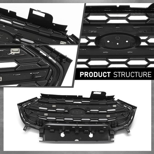 Solid Spare Fit For 2018-2022 Ford Ecosport Front Bumper Upper Grille Grill Black & Chrome