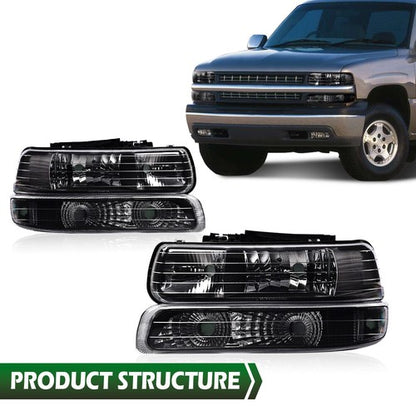 Solid Spare Pair Clear Lens Black Housing Headlights Fit For 99-02 Silverado/00-06 Suburban