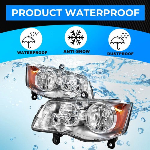 Solid Spare For 2011-2019 Dodge Grand Caravan 2008-16 Chrysler Town & Country Headlights Set