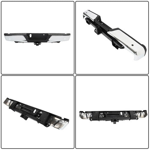 Solid Spare Chrome Rear Bumper For Ford F150 2015-2019 w/ Heavy Duty Tow & Sensor Hole