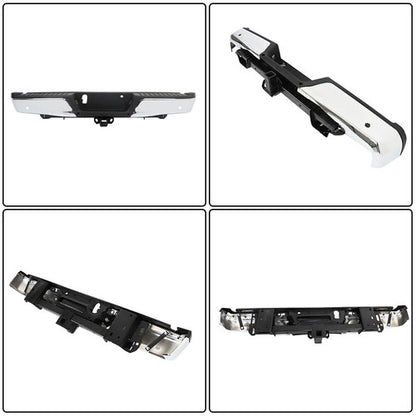 Solid Spare Chrome Rear Bumper For Ford F150 2015-2019 w/ Heavy Duty Tow & Sensor Hole