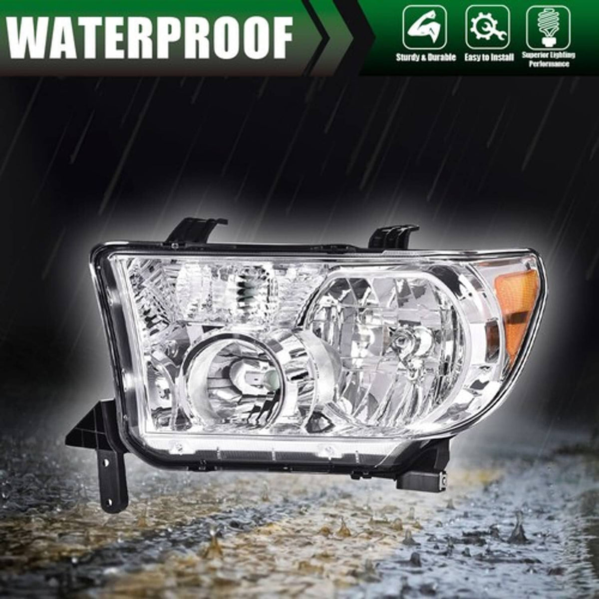 Solid Spare Fit For Toyota 07-13 Tundra 08-17 Sequoia Clear Headlights Head Lamps Left+Right