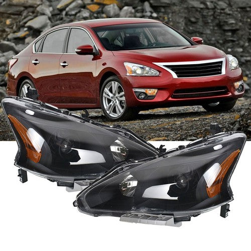 Solid Spare Black Headlights Housing Clear Left&Right Side For 2013-2015 Nissan Altima Sedan