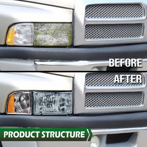 Solid Spare Smoke Headlight Replacement Lens Fit For 94-02 Dodge Ram 1500 2500 3500