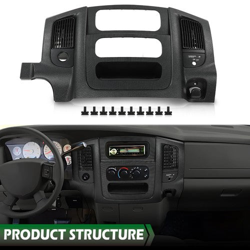 Solid Spare Fit For 2002-2005 Dodge Ram Center Dash Radio Trim Air Vent Bezel Panel Black