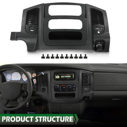 Solid Spare Fit For 2002-2005 Dodge Ram Center Dash Radio Trim Air Vent Bezel Panel Black