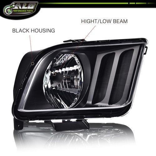 Solid Spare Headlights For 2005 2006 2007 2008 2009 Ford Mustang Black Housing CLear Lens