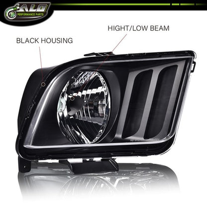 Solid Spare Headlights For 2005 2006 2007 2008 2009 Ford Mustang Black Housing CLear Lens