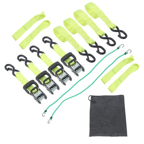 Solid Spare 4-Pack 1.6"x8' Green Ratchet Straps Kit 5,208lb Break Strength w/ Safety S Hooks