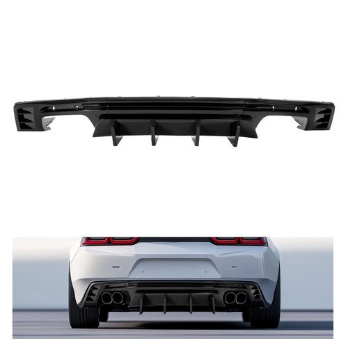 Solid Spare For 2016-24 Chevy Chevrolet Camaro Rear Bumper Diffuser Lip Spoiler Glossy Black