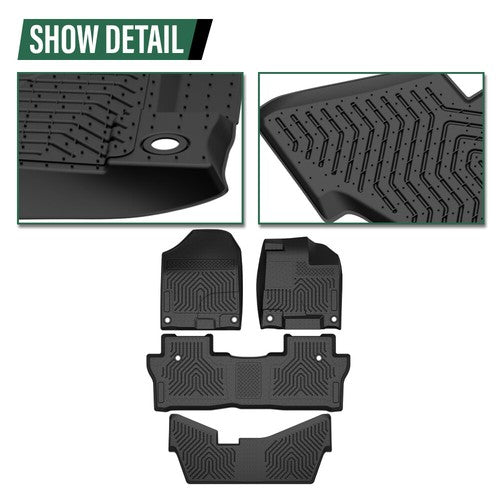Solid Spare 3D Molded TPE Floor Mats Fit For 16-22 Honda Pilot Car Carpet All Weather Liners