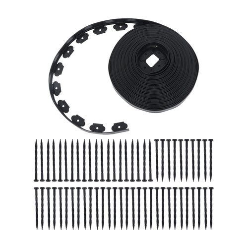 Solid Spare Garden Edging Landscape Edging with 60 Spikes for Lawn 1.5 Inch 100FT Black