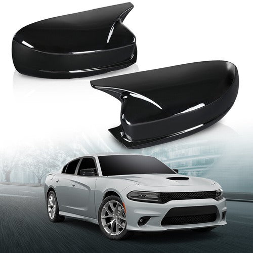 Solid Spare Fit For 2015-2023 Dodge Charger SRT Black Horn Side Wing Mirror Cover Cap Trim
